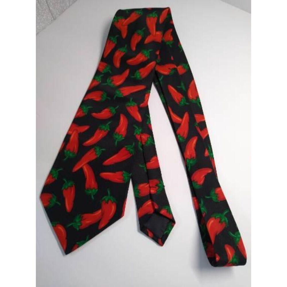 E.Graziano Black, Red Chili Pepper Necktie Woven Tie